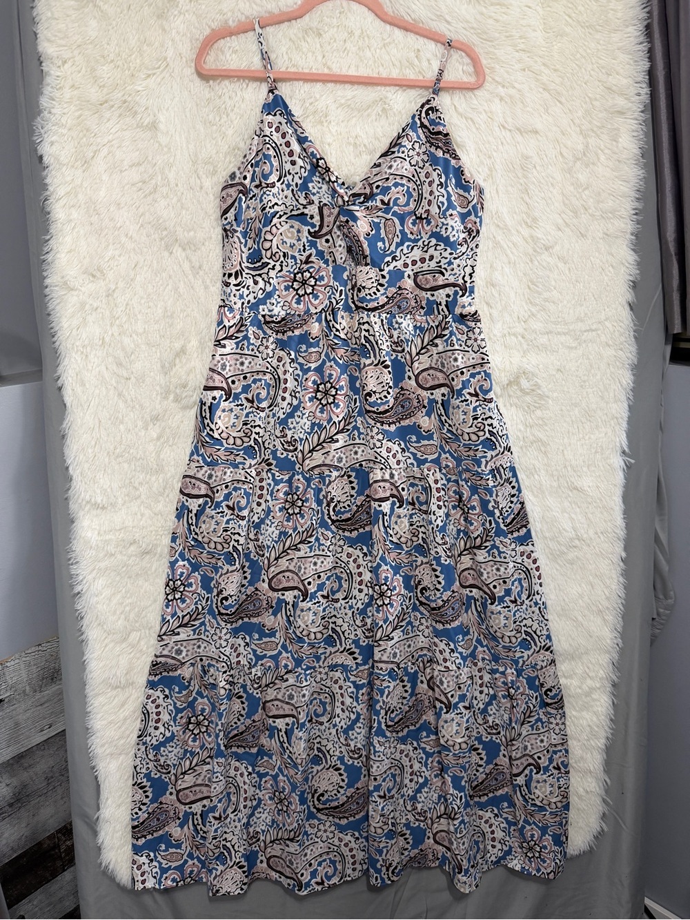 SaltiRoad Womens Floral Babydoll Maxi Dress Size L Blue Cottagecore Twist Front
